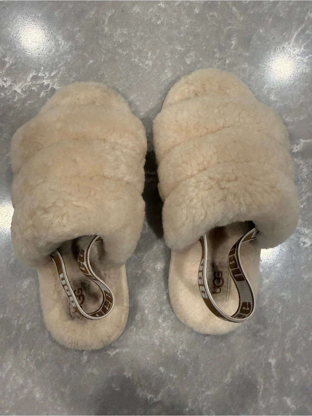 UGG Fluff Yeah Toddler Sheepskin Slingback Slippers Cream Size 12